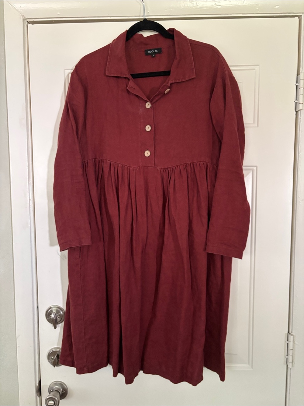Roolee Rust Red Long-Sleeve Midi Shirt Dress